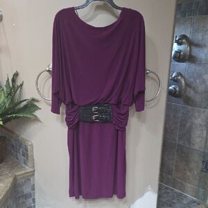 Adrianna Papell Plum Long Sleeve Dress with Belt